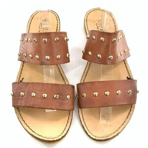 niccolo vacari womens sandals 10 brown Italian leather straps studded slides